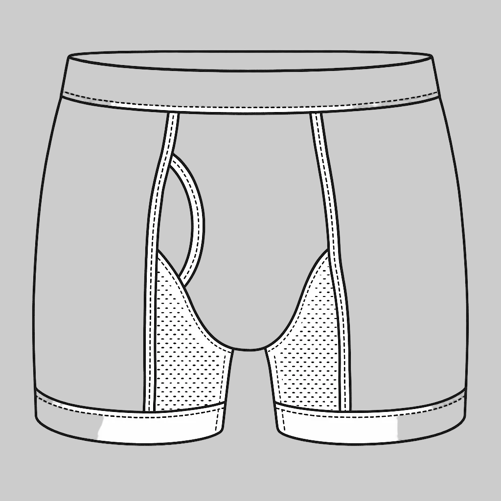Line drawing of men's underwear on a white background