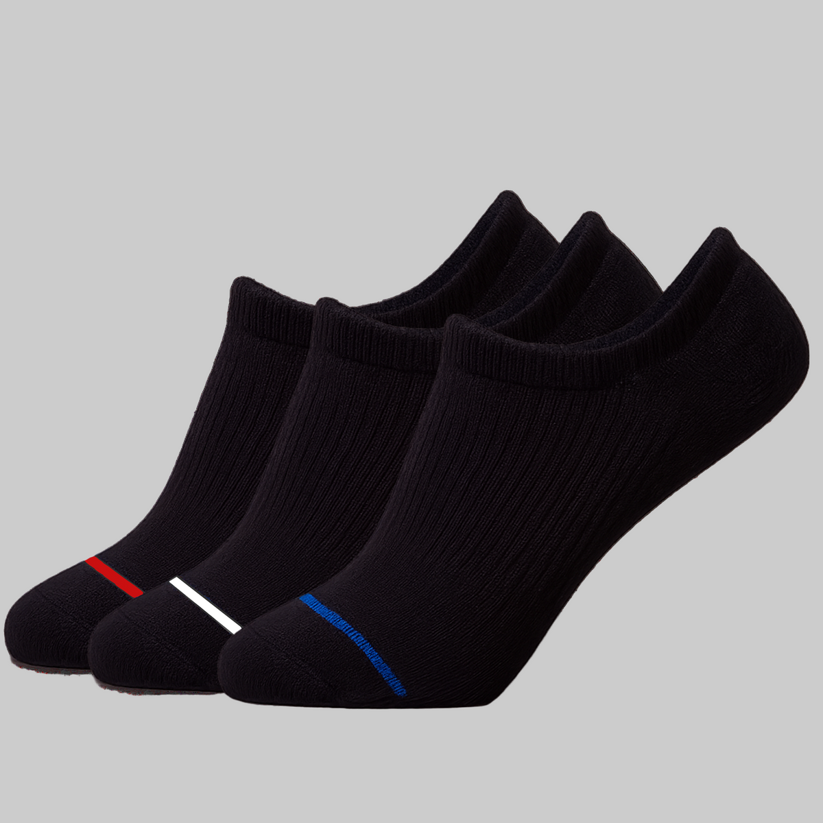 Set of black ankle socks with color bands on a white background