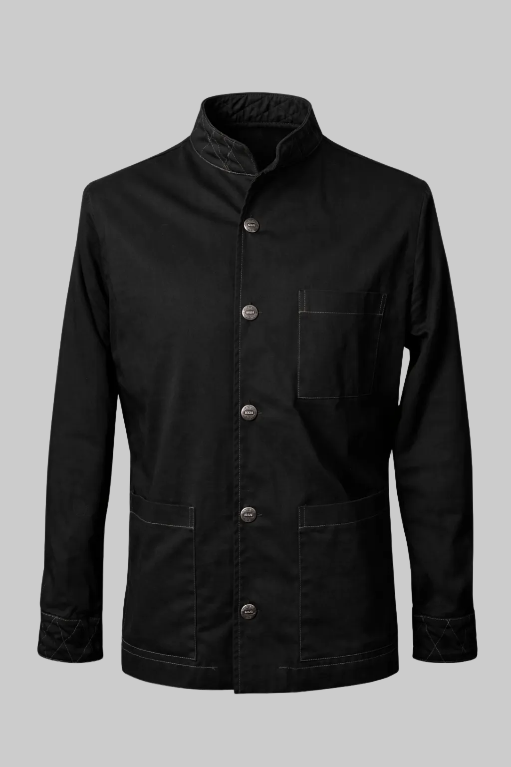 Black jacket with buttons on a gray background